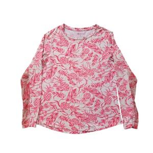 IBKUL Womens Medium Long Sleeve Top Pink Pineapple Tropical Mesh Activewear